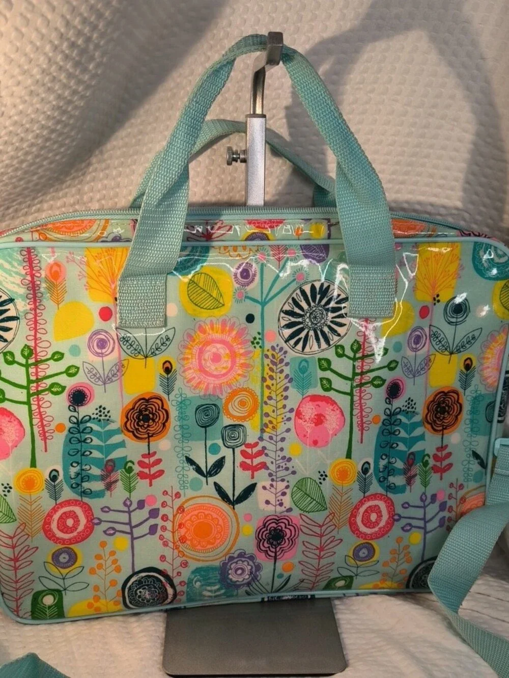 Paperchaser Turquoise Floral Print Travel Tote Bag/ Laptop Bag
